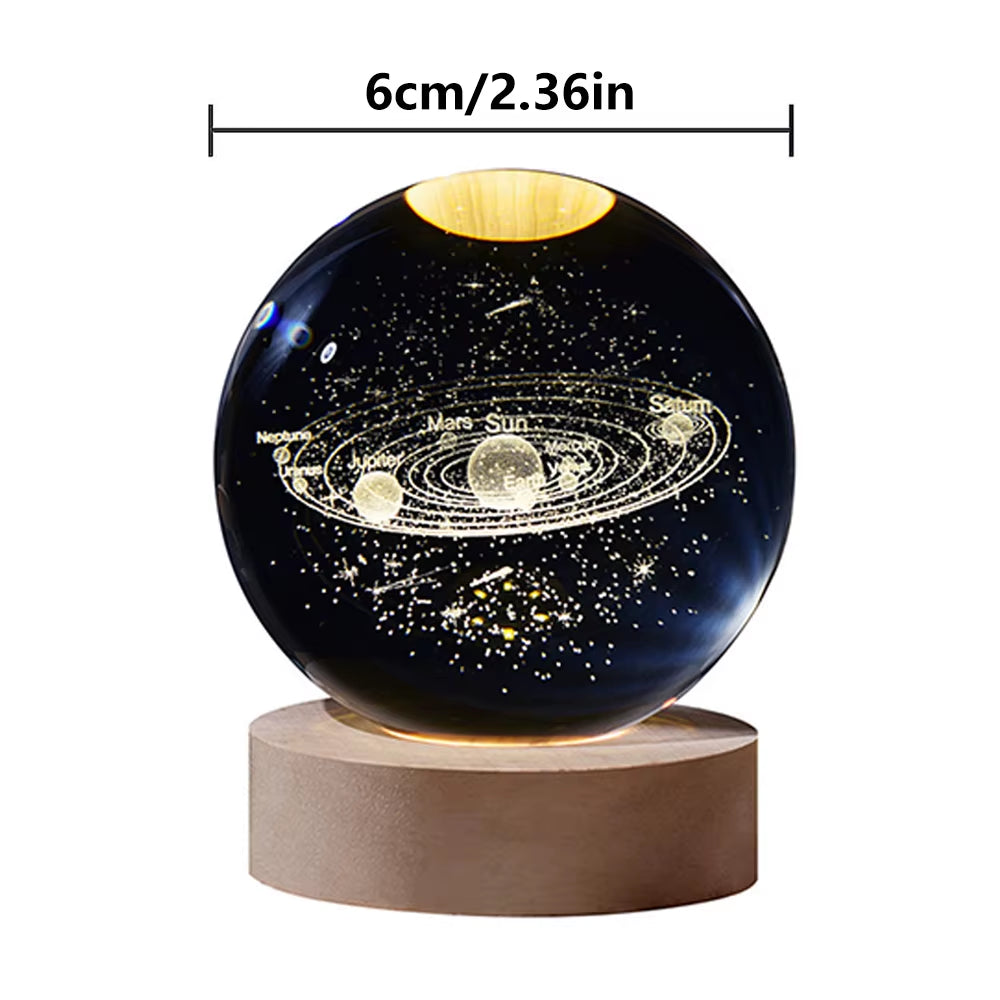 USB Luminous Crystal Ball Nightlight 3D Planet Moon Lamp Creative Decoration Nightlight LED Crystal Ball Christmas Gift