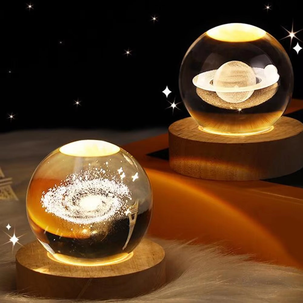 USB Luminous Crystal Ball Nightlight 3D Planet Moon Lamp Creative Decoration Nightlight LED Crystal Ball Christmas Gift