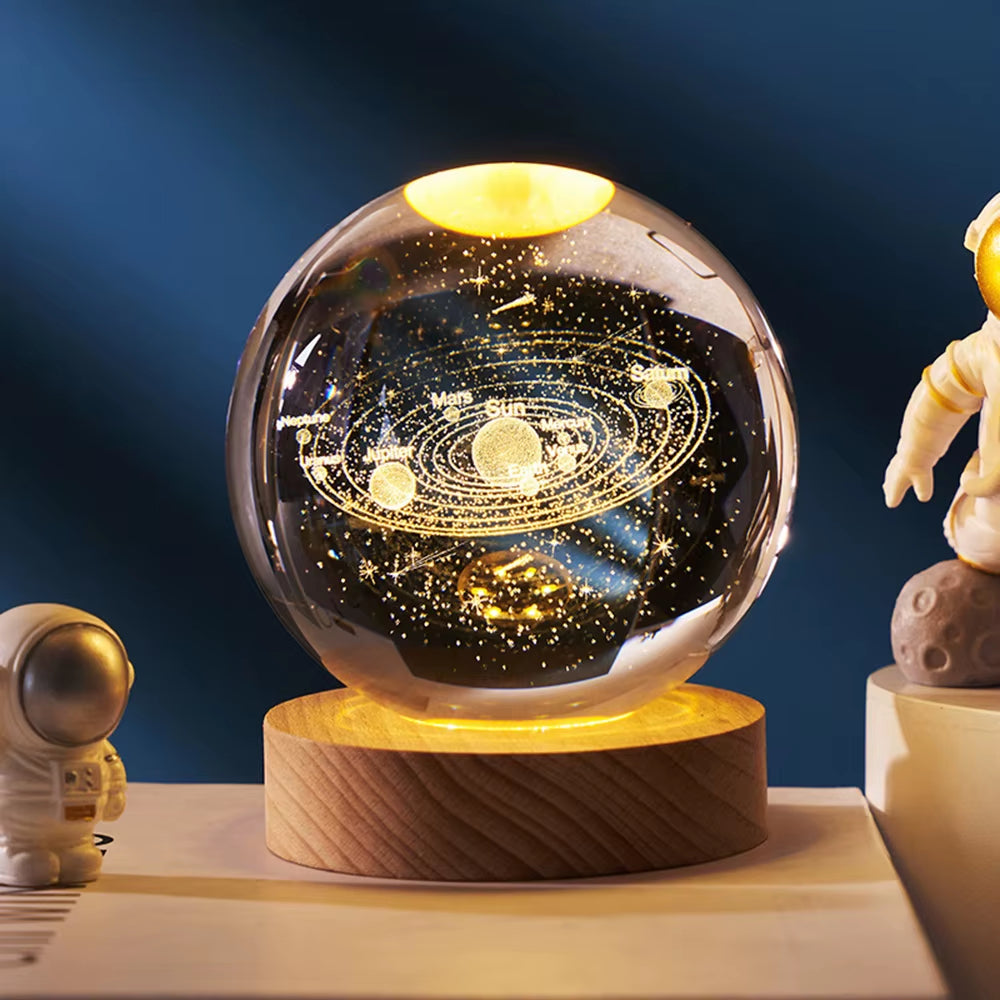 USB Luminous Crystal Ball Nightlight 3D Planet Moon Lamp Creative Decoration Nightlight LED Crystal Ball Christmas Gift