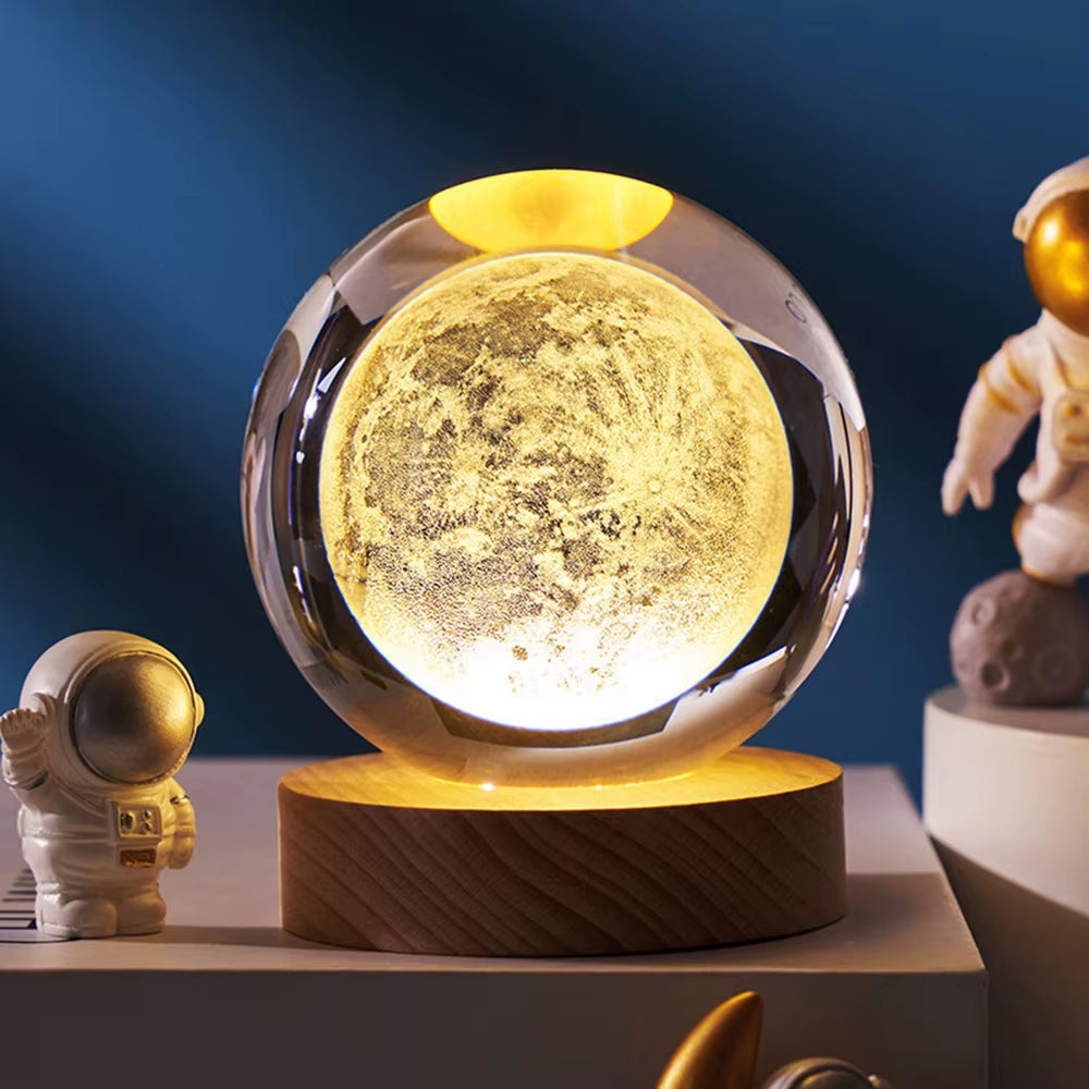 USB Luminous Crystal Ball Nightlight 3D Planet Moon Lamp Creative Decoration Nightlight LED Crystal Ball Christmas Gift