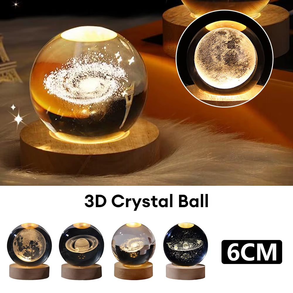 USB Luminous Crystal Ball Nightlight 3D Planet Moon Lamp Creative Decoration Nightlight LED Crystal Ball Christmas Gift